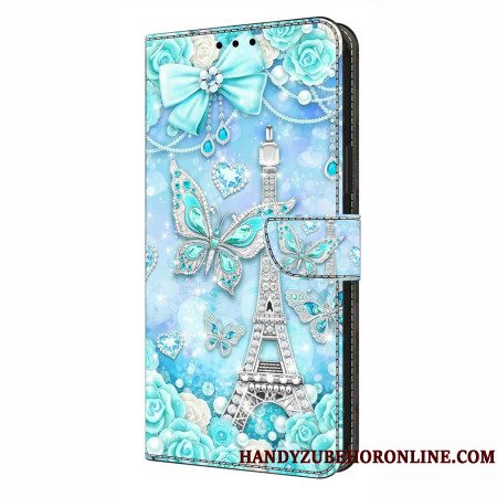 Leren Hoesje Samsung Galaxy S26 Plus Kobaltblauwe Eiffeltoren