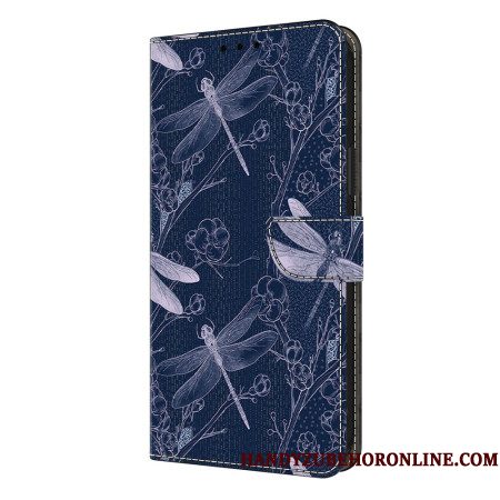 Leren Hoesje Samsung Galaxy S26 Plus Libellen Op Een Blauwe Achtergrond Achtergrond Bescherming Hoesje