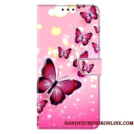 Leren Hoesje Samsung Galaxy S26 Plus Roze Vlinders