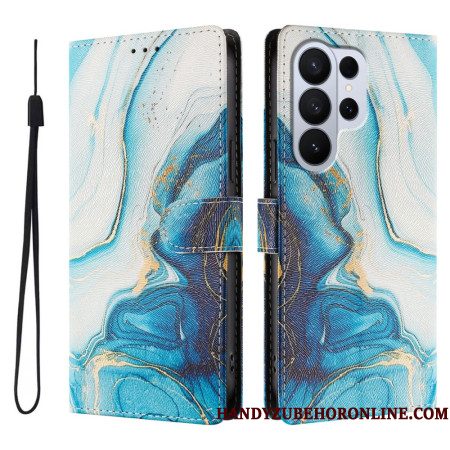 Leren Hoesje Samsung Galaxy S26 Ultra Blauw Marmer Effect