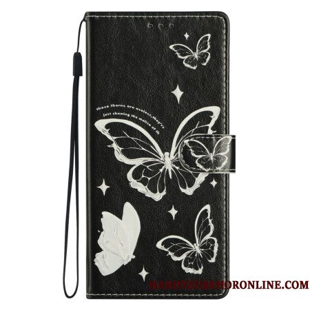 Leren Hoesje Samsung Galaxy S26 Ultra Zwart-witte Vlinders