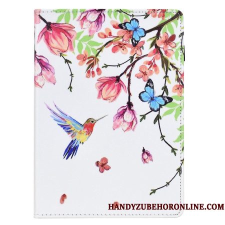 Leren Hoesje Samsung Galaxy Tab S11 Gekleurde Bloemen En Vogels Bescherming Hoesje