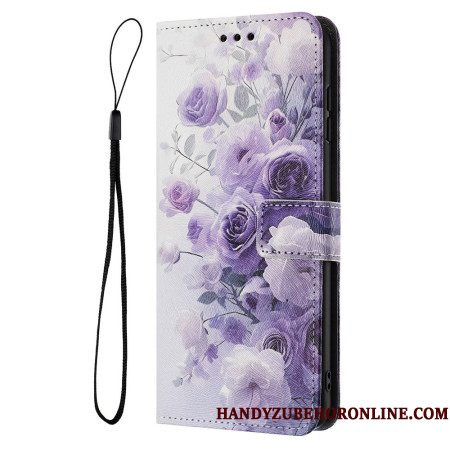 Leren Hoesje Sony Xperia 1 Vii Paarse Rozen Bescherming Hoesje