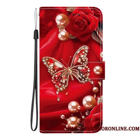 Leren Hoesje Voor Samsung Galaxy A17 4g / 5g Gouden En Parelmoeren Vlinder