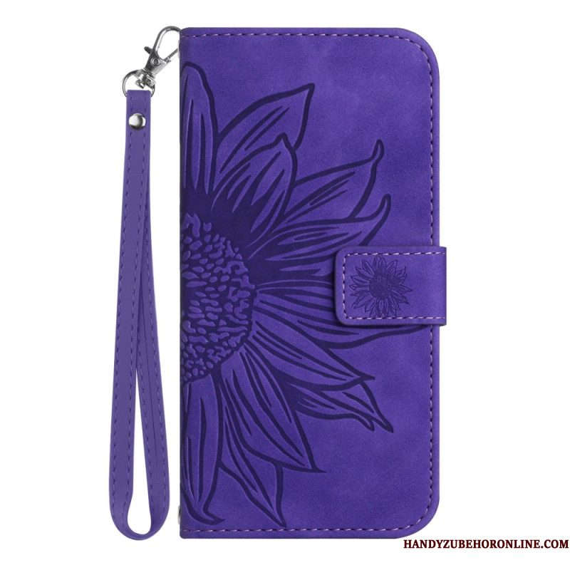 Leren Hoesje Voor Samsung Galaxy S25 5g Zonnebloemdesign Met Bandje
