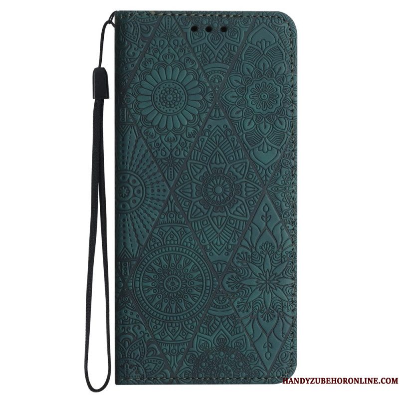 Leren Hoesje Voor Samsung Galaxy S25 Fe Bloemenpatroon