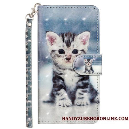 Leren Hoesje Voor Samsung Galaxy S25 Fe Katje Met Koord