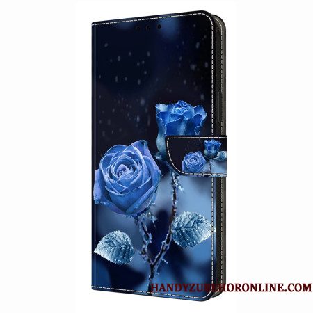 Leren Hoesje Voor Samsung Galaxy S26 Plus Blauwe Rozen