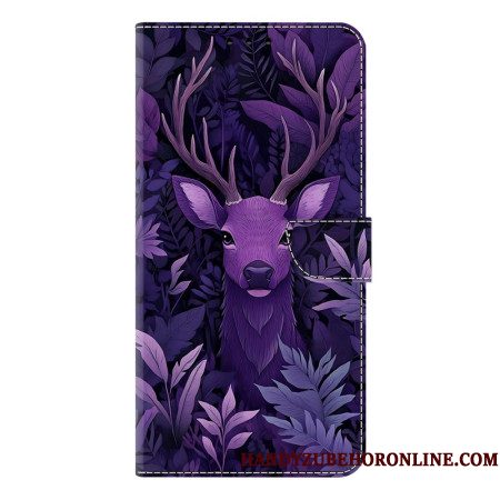 Leren Hoesje Voor Samsung Galaxy S26 Plus Paars Hertmotief