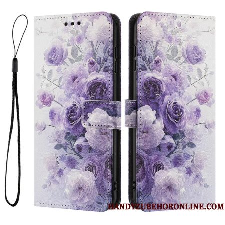Leren Hoesje Voor Samsung Galaxy S26 Plus Paarse Rozen
