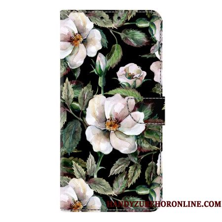 Leren Hoesje Voor Samsung Galaxy S26 Plus Wit Bloemenmotief