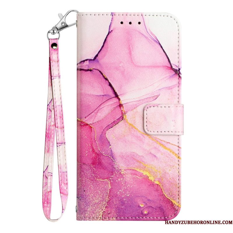 Leren Hoesje Voor Sony Xperia 1 Vii Marmer Met Bandje