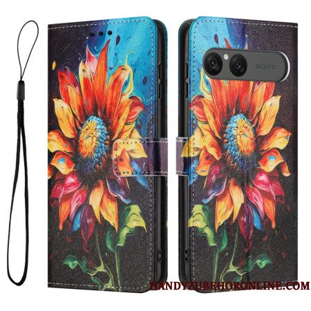 Leren Hoesje Voor Sony Xperia 10 Vii Zonnebloemen