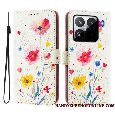 Leren Hoesje Voor Xiaomi 15 Pro Bloemenpatroon