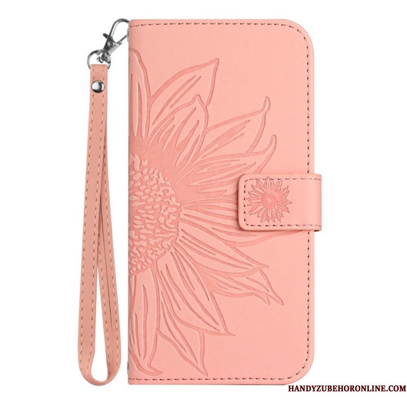 Leren Hoesje Voor Xiaomi 15 Ultra Zonnebloemprint Met Bandje