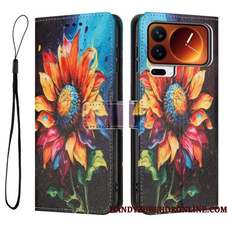 Leren Hoesje Voor Xiaomi 17 Pro Zonnebloem