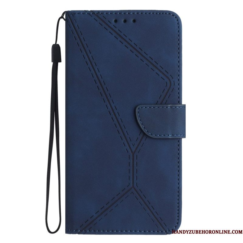 Leren Hoesje Voor Xiaomi Redmi Note 14 5g Bandjes Met Lijnen En Trekkoordjes