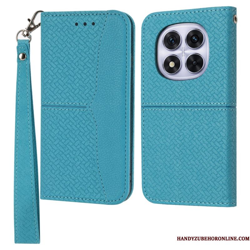 Leren Hoesje Voor Xiaomi Redmi Note 14 Pro 4g Geweven Textuur Met Bandje