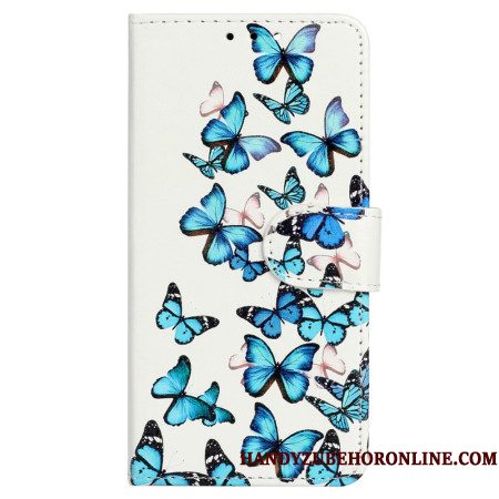 Leren Hoesje Voor Xiaomi Redmi Note 14 Pro 4g Vlucht Van Blauwe Vlinders