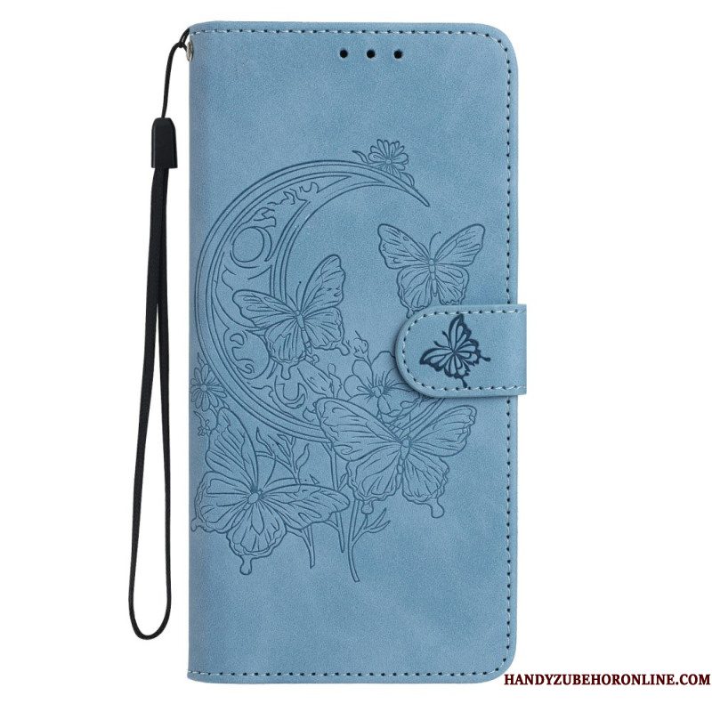 Leren Hoesje Voor Xiaomi Redmi Note 15 5g Suède-effect Vlinder En Bloemen
