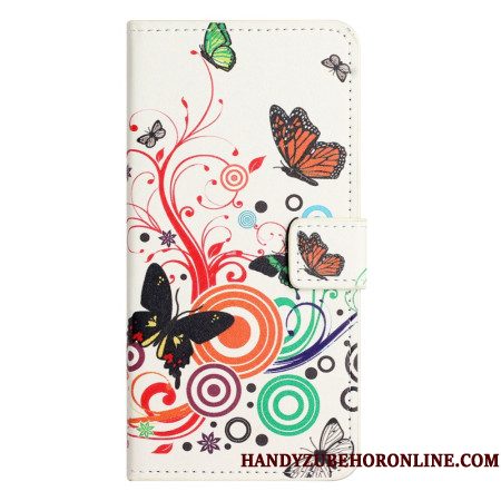 Leren Hoesje Voor Xiaomi Redmi Note 15 Pro 5g Vlinders Op Een Witte Achtergrond