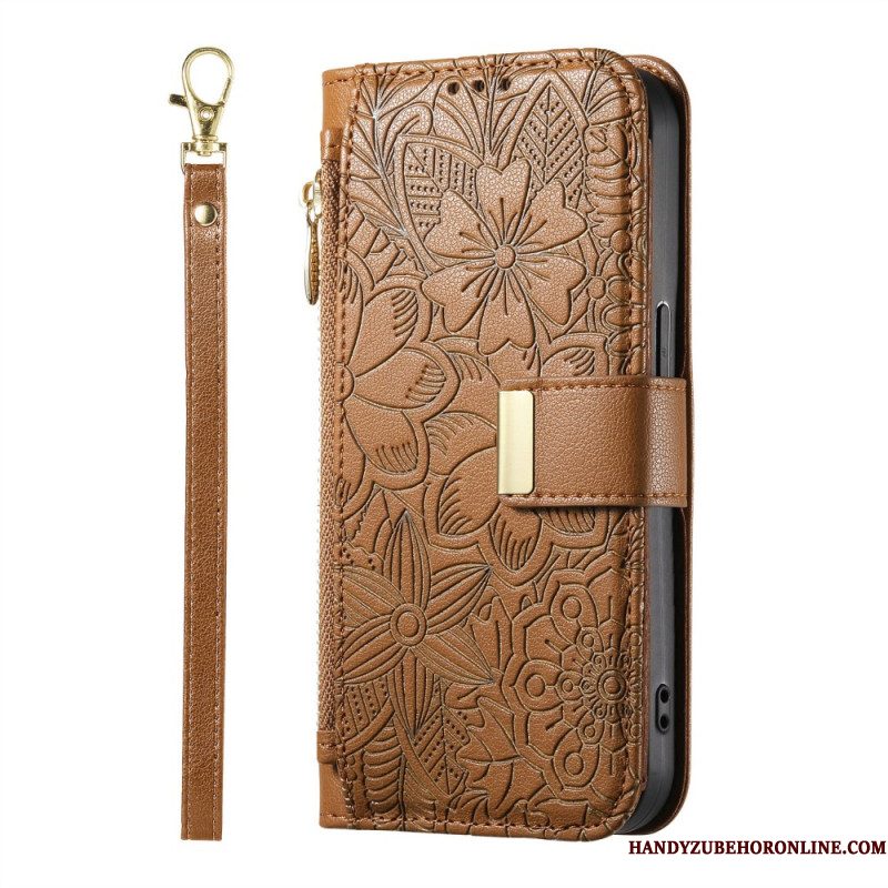 Leren Hoesje Voor Xiaomi Redmi Note 15 Pro Plus 5g Bloemenpatroon En Zakje Met Rits