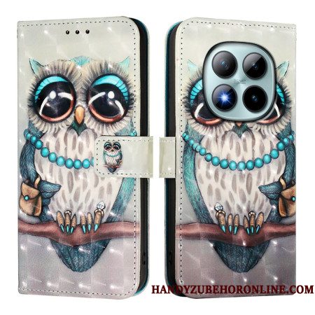 Leren Hoesje Voor Xiaomi Redmi Note 15 Pro Plus 5g Grijze Uil