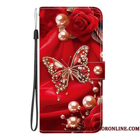 Leren Hoesje Voor Xiaomi Redmi Note 15 Pro Plus 5g Rode Parelvlinder