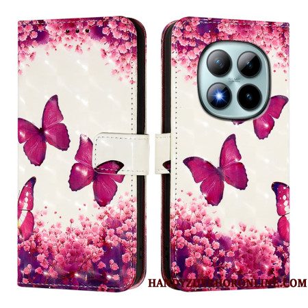 Leren Hoesje Voor Xiaomi Redmi Note 15 Pro Plus 5g Roze Vlinders