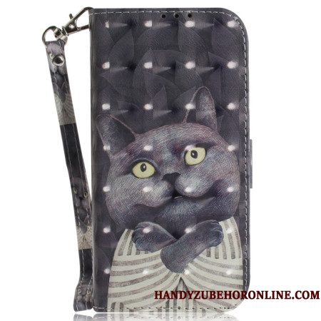Leren Hoesje Xiaomi 15 Grijze Kat Met Bandje Bescherming Hoesje