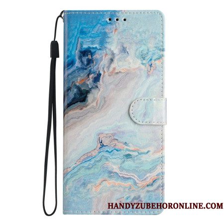 Leren Hoesje Xiaomi 15 Pro Blauw Marmer Bescherming Hoesje