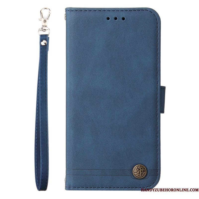 Leren Hoesje Xiaomi 15 Pro Klinknagel En Bandje Bescherming Hoesje