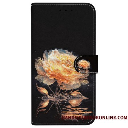 Leren Hoesje Xiaomi 15 Ultra Gouden Pioenroos Bescherming Hoesje