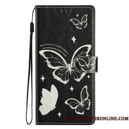 Leren Hoesje Xiaomi 15t Zwart-witte Vlinders Bescherming Hoesje