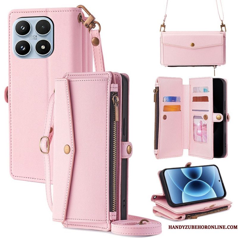 Leren Hoesje Xiaomi 17 Portemonnee Met Schouderband En Koord Bescherming Hoesje