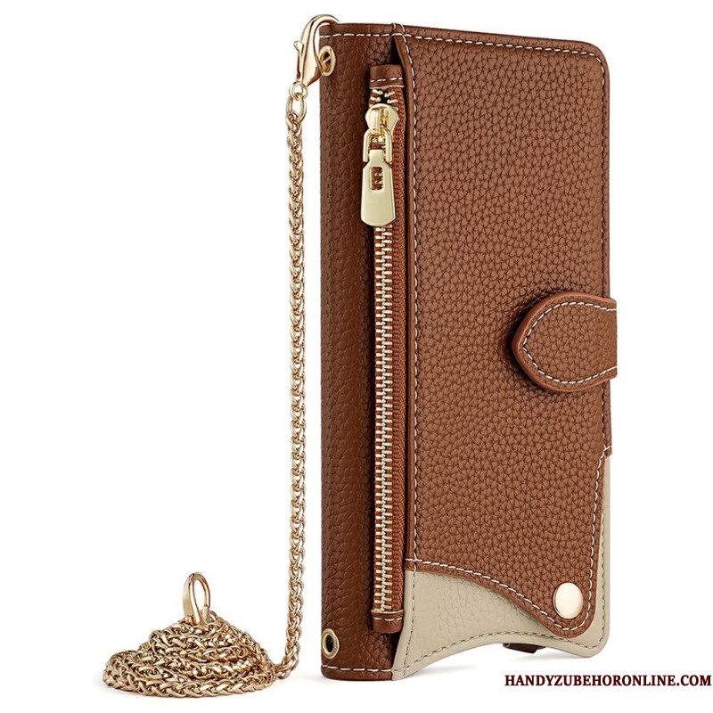 Leren Hoesje Xiaomi 17 Schouderband Met Spiegel En Ketting Bescherming Hoesje