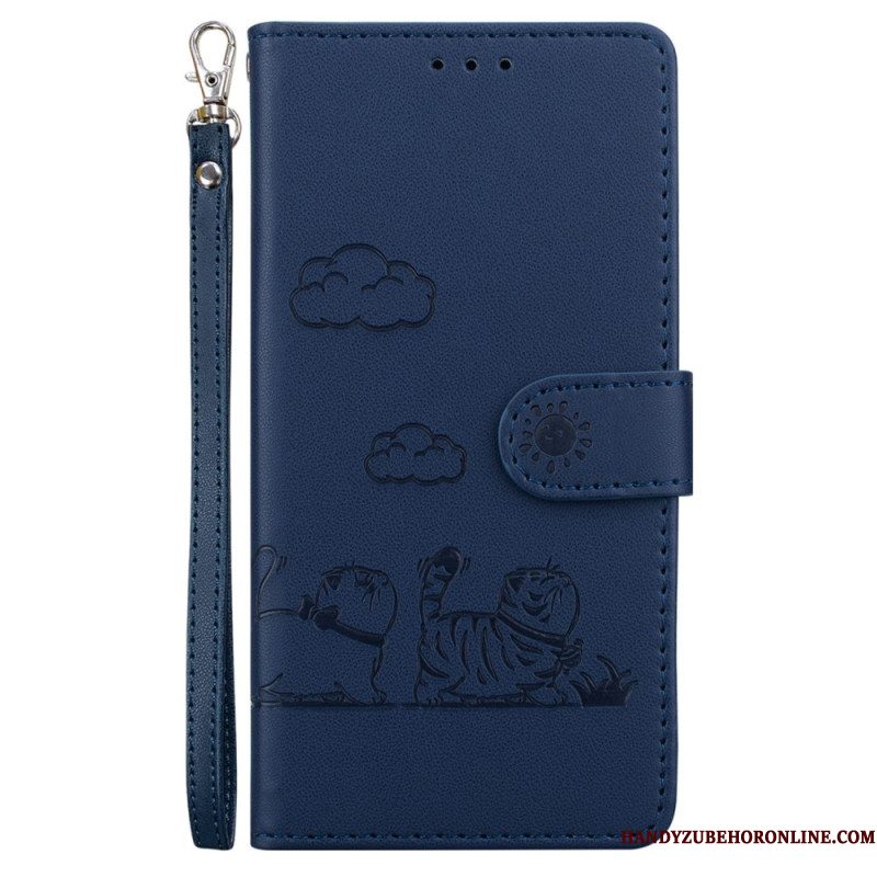Leren Hoesje Xiaomi Redmi Note 14 4g Band Met Kattenmotief