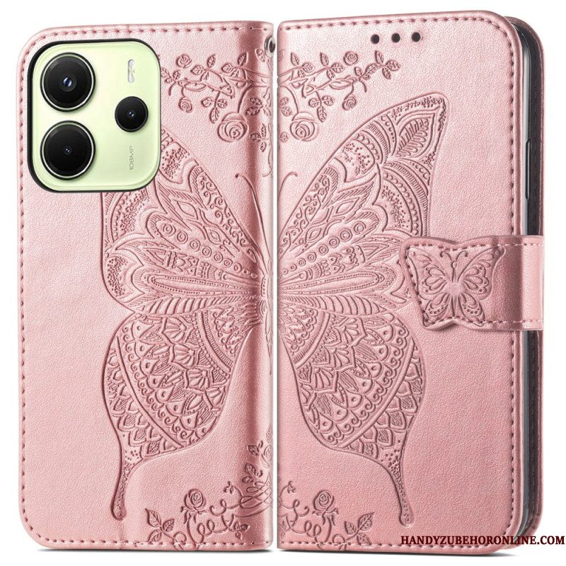 Leren Hoesje Xiaomi Redmi Note 14 4g Barokke Vlinder Bescherming Hoesje