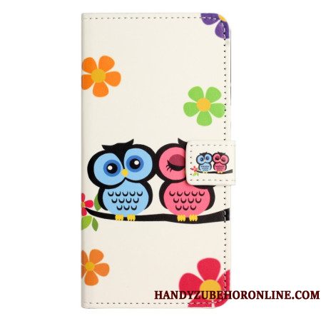 Leren Hoesje Xiaomi Redmi Note 14 4g Paar Uilen Bescherming Hoesje