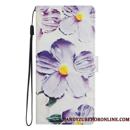 Leren Hoesje Xiaomi Redmi Note 14 4g Paarse En Witte Bloemen