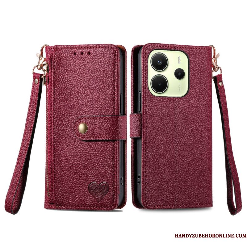 Leren Hoesje Xiaomi Redmi Note 14 4g Portemonnee Met Hartontwerp Bescherming Hoesje