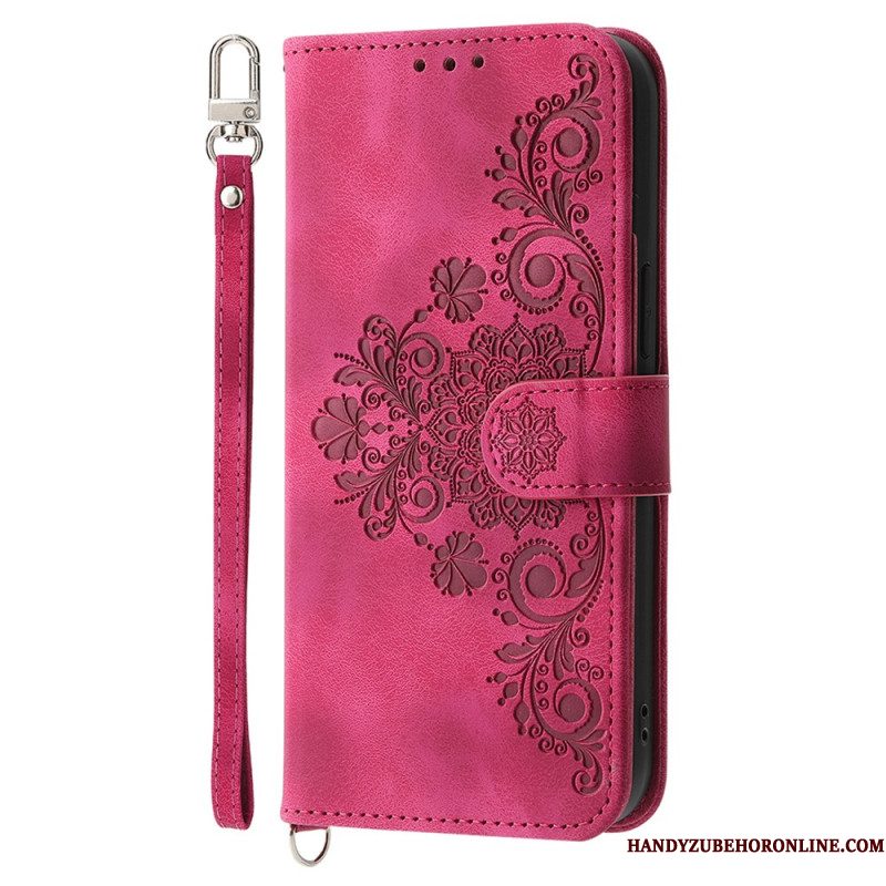 Leren Hoesje Xiaomi Redmi Note 14 5g Portemonnee Met Kantpatroon Riempje En Schouderriem Bescherming Hoesje