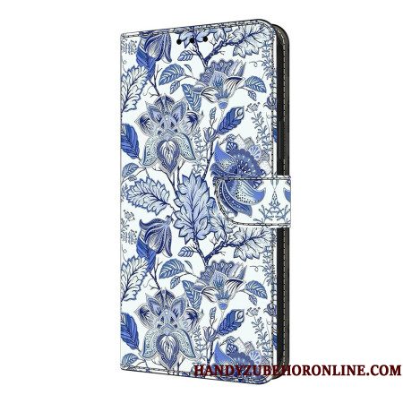 Leren Hoesje Xiaomi Redmi Note 14 Pro 4g Blauw Bloemenpatroon Bescherming Hoesje