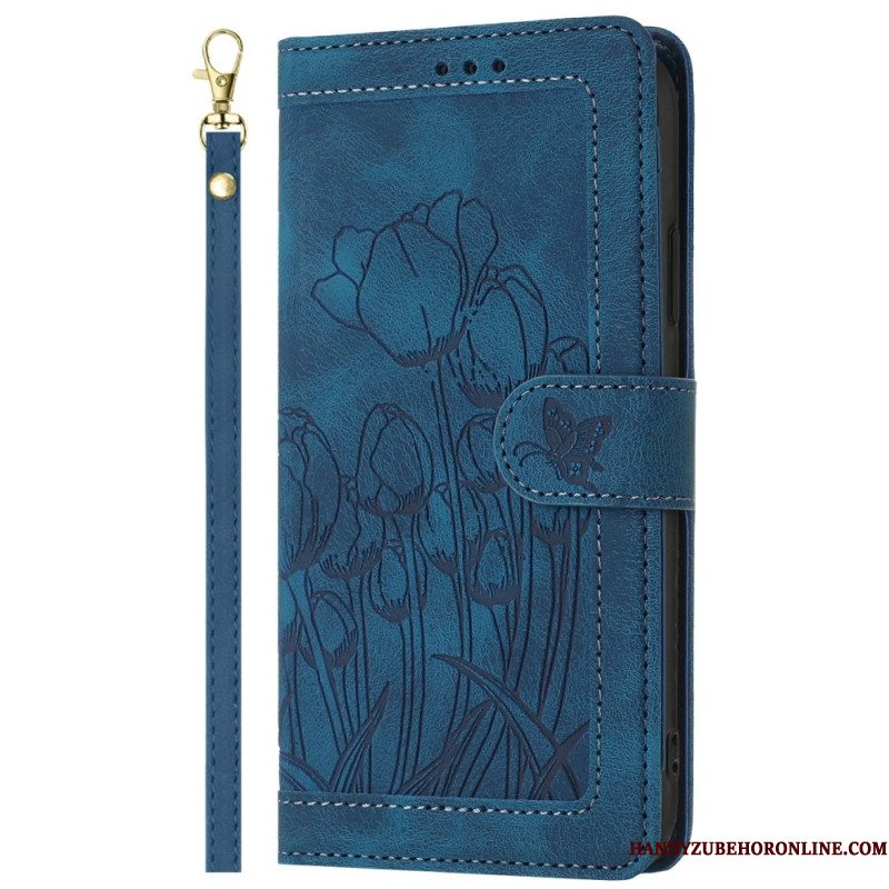Leren Hoesje Xiaomi Redmi Note 14 Pro 4g Bloemenpatroon Met Bandje Bescherming Hoesje
