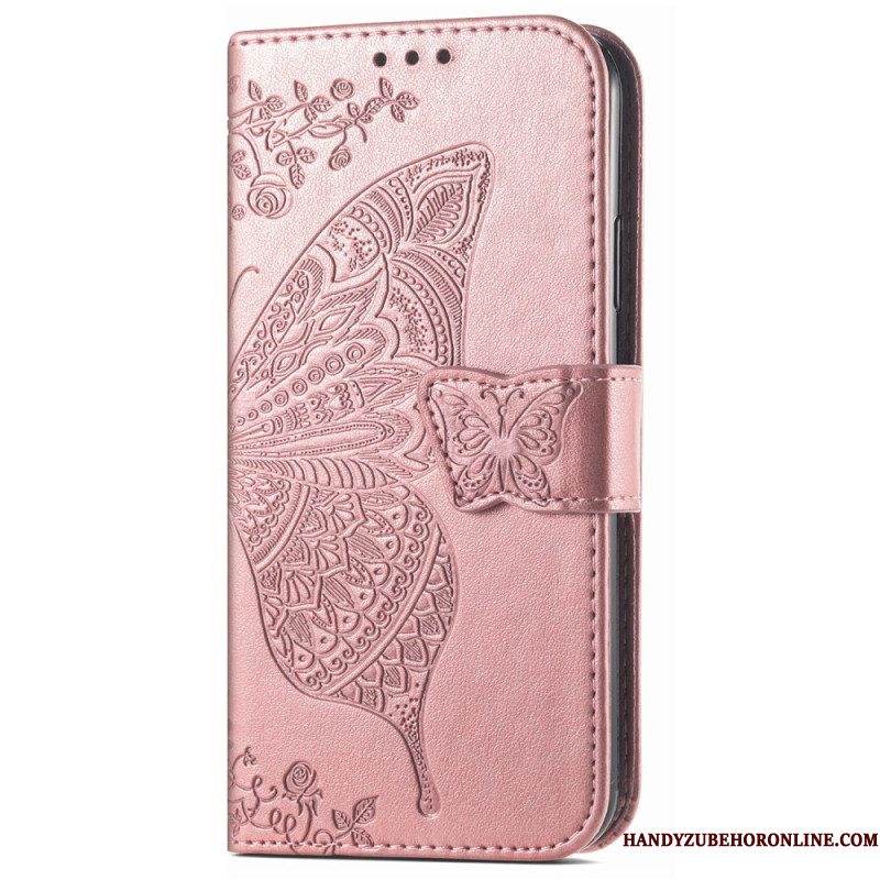 Leren Hoesje Xiaomi Redmi Note 14 Pro 5g Barokke Vlinder Bescherming Hoesje