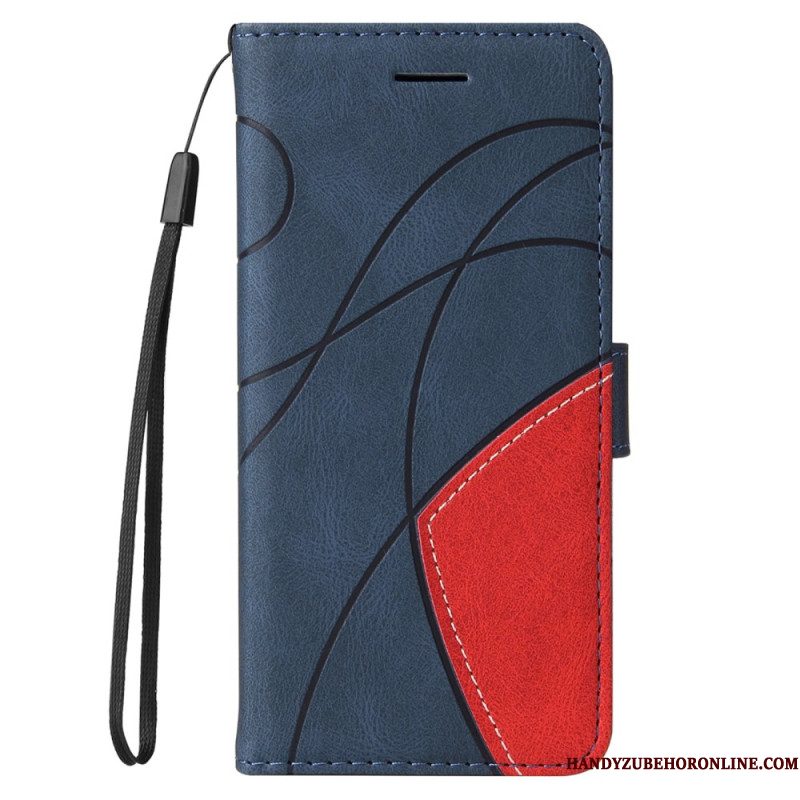 Leren Hoesje Xiaomi Redmi Note 14 Pro 5g Tweekleurige Golvende Lijnen Bescherming Hoesje