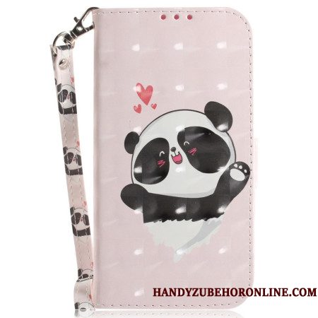 Leren Hoesje Xiaomi Redmi Note 14s Sleutelkoord Met Panda-liefde Bescherming Hoesje