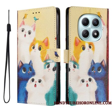 Leren Hoesje Xiaomi Redmi Note 15 5g Kleurrijke Katten Bescherming Hoesje