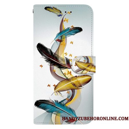 Leren Hoesje Xiaomi Redmi Note 15 5g Kleurrijke Veren Bescherming Hoesje