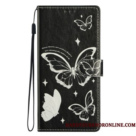 Leren Hoesje Xiaomi Redmi Note 15 5g Zwart-witte Vlinders Bescherming Hoesje